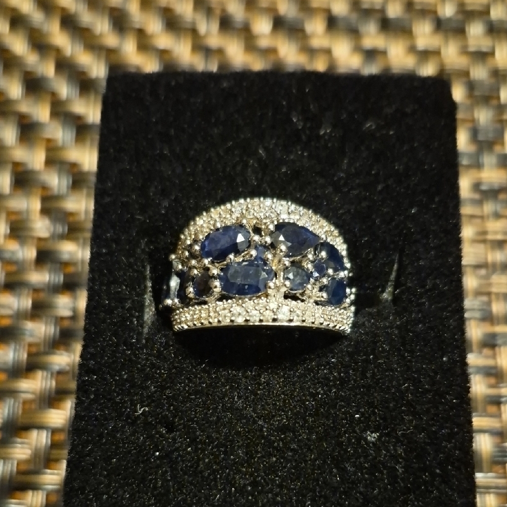 JTV Silver Ring with Deep Blue Stones